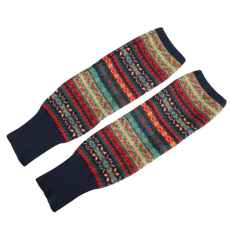 Women Ladies Winter Warm Knit Wool Leg Warmer Woolen Knee Knit Socks Leggings - Navy